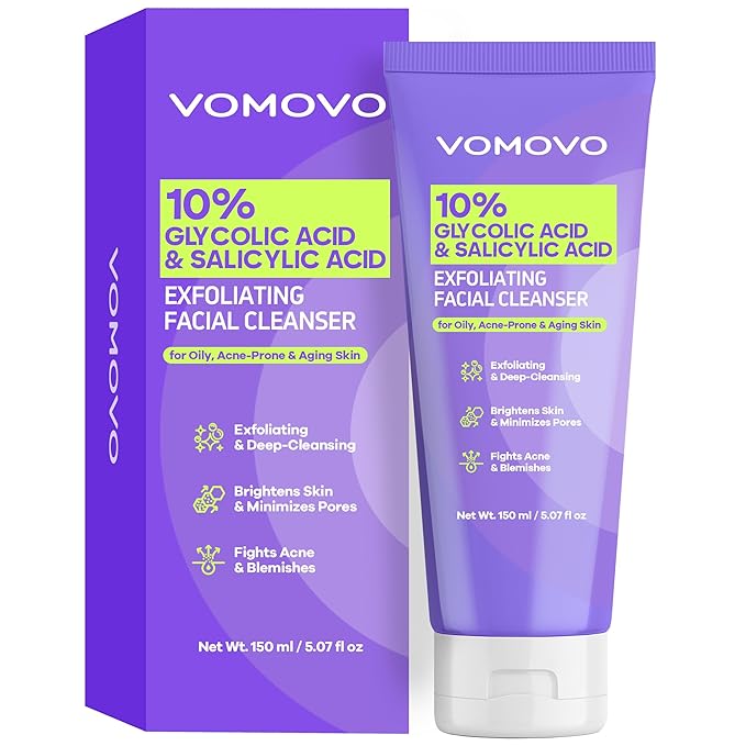 Glycolic Acid Face Wash (5.1 Fl Oz), Exfoliating Face Wash and Scrub, Facial Cleanser with 10% Glycolic Acid, AHA & Salicylic, Facial Washes for Smoother Skin, Suitable for All Skin Types