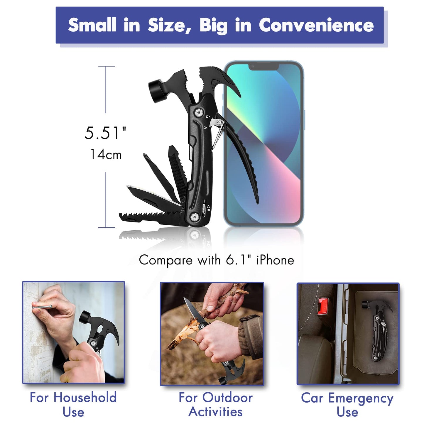 Father's Day Gifts for Men from Daughter Son Wife, Hammer Multitool Cool Gadgets Multi Tool with Gift Box Carrying Case Birthday Stocking Stuffers for Husband Him(Black)