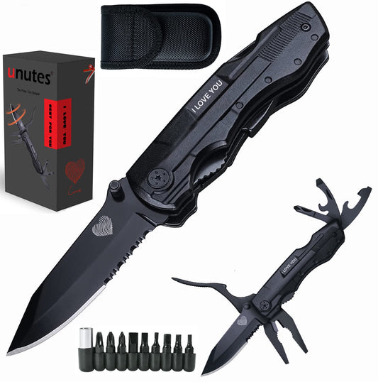 Multitool Pocket Knife for Men, Gifts for Boyfriend, Him, Husband, Dad, Multi Tool Tactical Plier With Nylon Sheath, Stocking Stuffer 'I LOVE YOU'