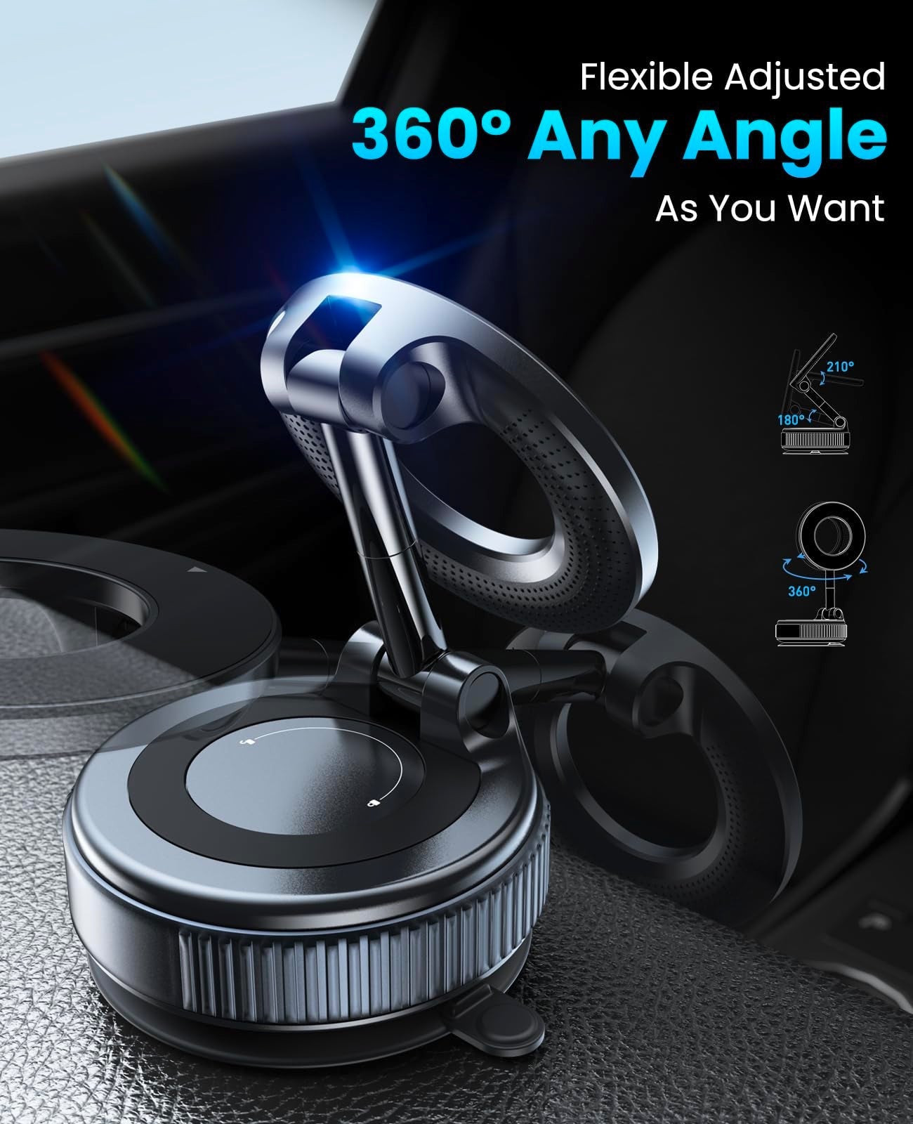Jononser Magnetic Suction Cup Phone Mount for Magsafe, 360° Adjustable Magnetic Car Phone Holder, Pocket Size Foldable Car Mount, Cell Phone Holders for Your Car for iPhone 16 Pro Max 15 14 13 12 Plus