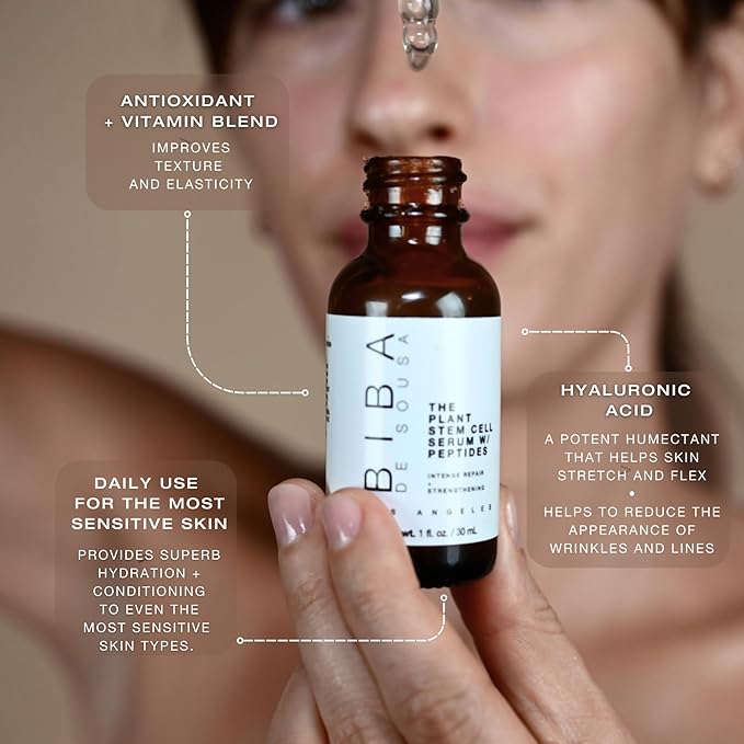 Biba De Sousa The Plant Stem Cell Peptide Serum - Intense Repair, Hydration & Youthful Glow with Plant Peptides, Hyaluronic Acid, Antioxidants, Vit B5 (1oz)