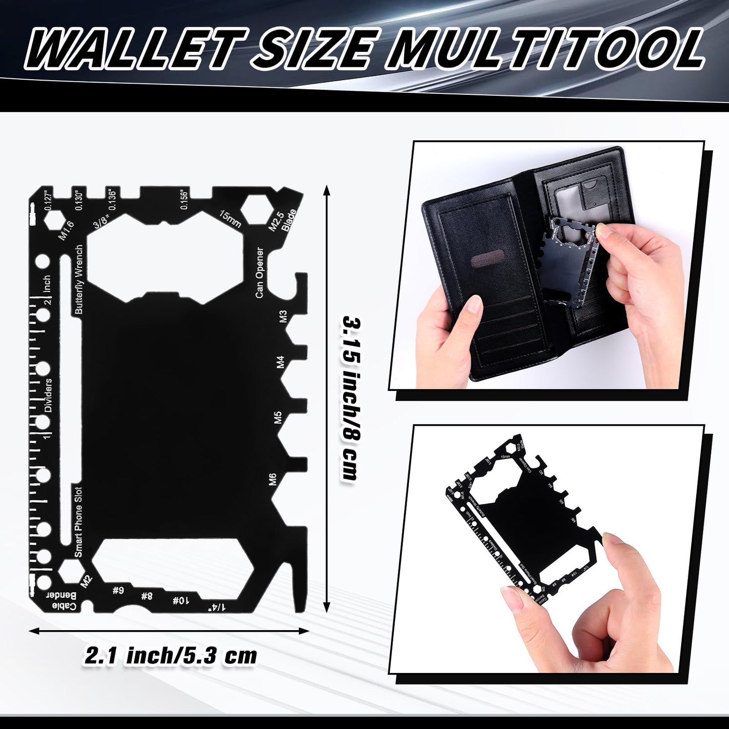 Cholemy 24 Pcs Credit Card Wallet Multitool 46 in 1 Metal Stainless Steel Survival Pocket Tool Bottle Opener Multipurpose for Husband Dad Men Christmas Birthday Gift, Black