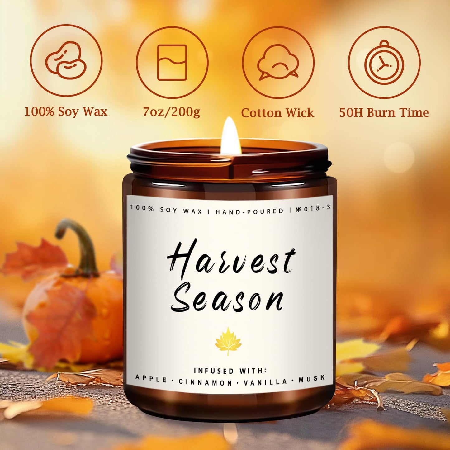 Fall Candles | 4 Pack Scented Candles, Soy Wax Candle Gifts for Women Men, Autumn Candle Home Scented, Fall Gift for Home Decor - Apple Pie/Cinnamon/Harvest/Wreath