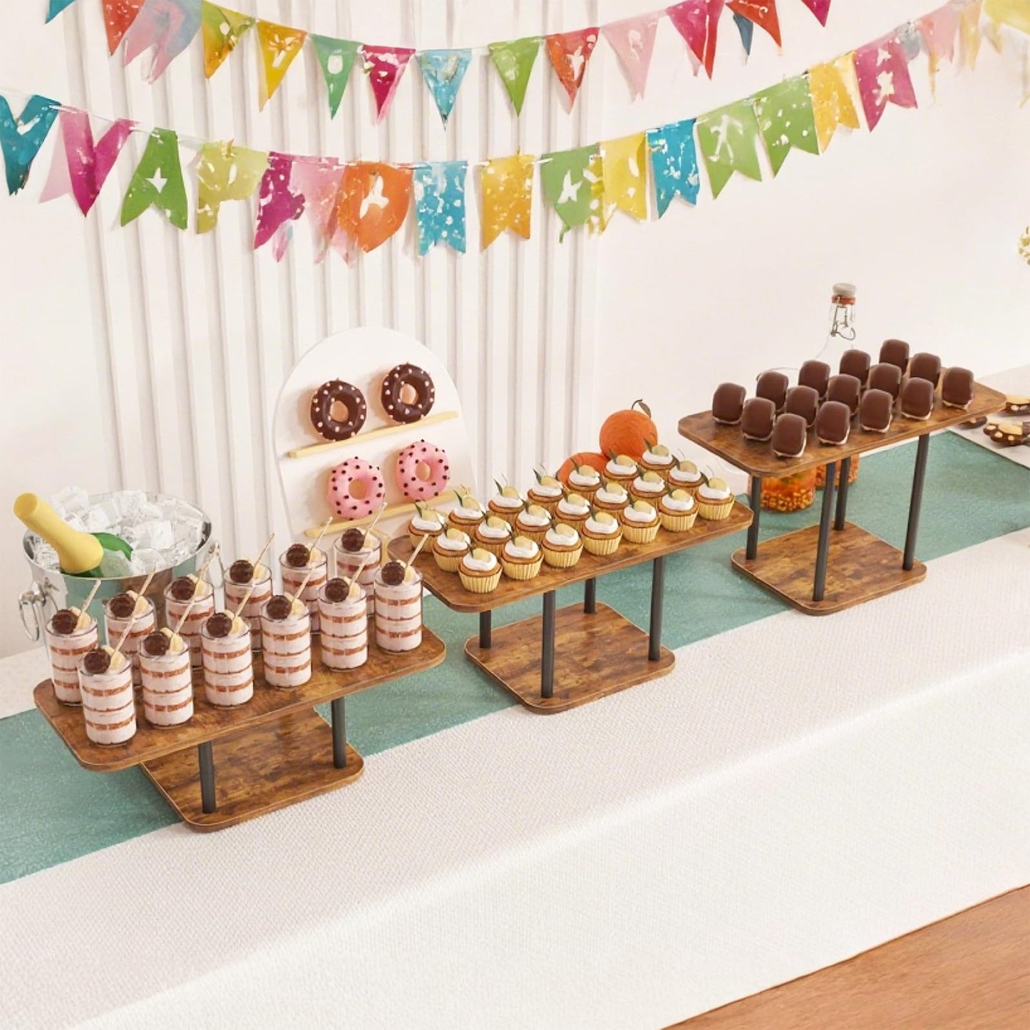 LLAXERGU Cupcake Stand for 50 Cupcakes Wooden Dessert Table Display Set Rustic Dessert Stands Rectangle Serving Tray for Party Baby Shower Birthday Graduation Wedding