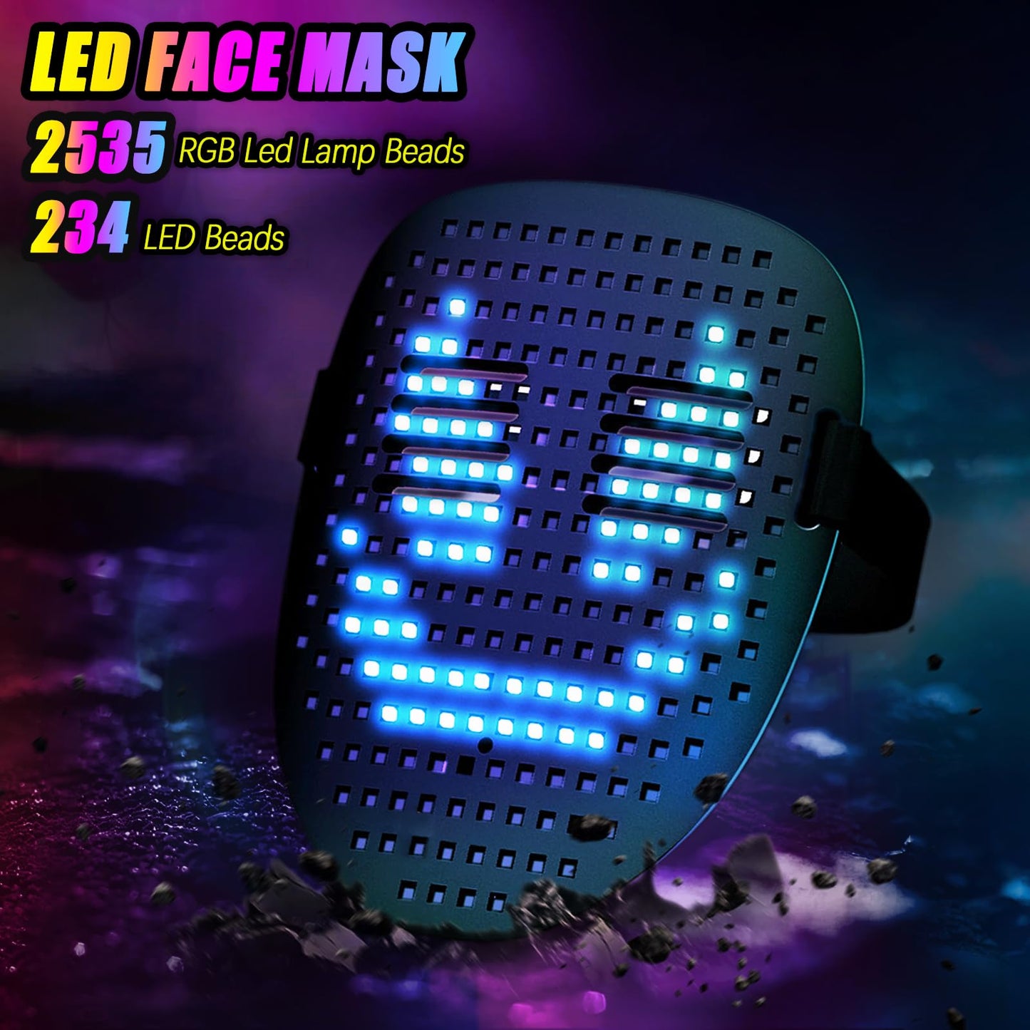 Ompusos LED Mask with Gesture Sensing Transforming Light Up Face Mask for Halloween Rave, Birthday and Masquerade Parties
