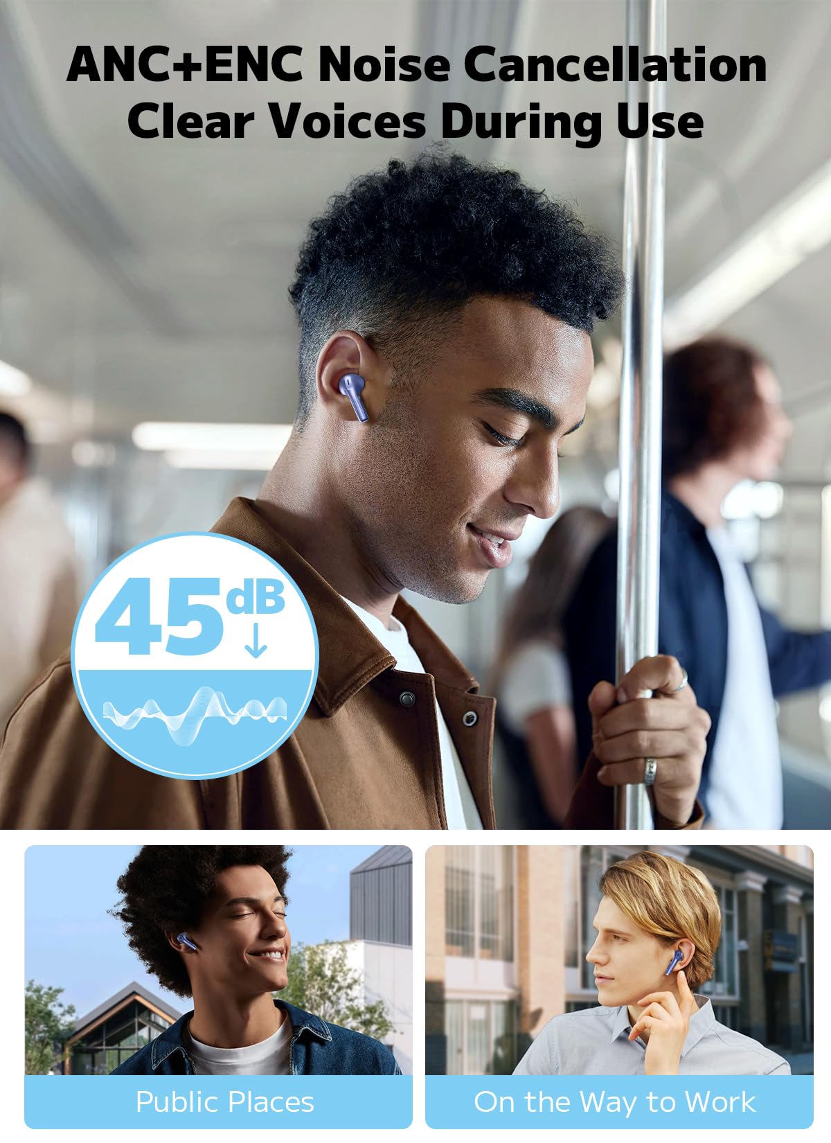 Szwod Wireless Earbuds, Bluetooth 5.4 Ear Buds with Multifunctional Touch Screen, ANC/ENC Noise Cancelling Headphones, 48Hrs Playtime in-Ear Fit Earphones for Android/iOS