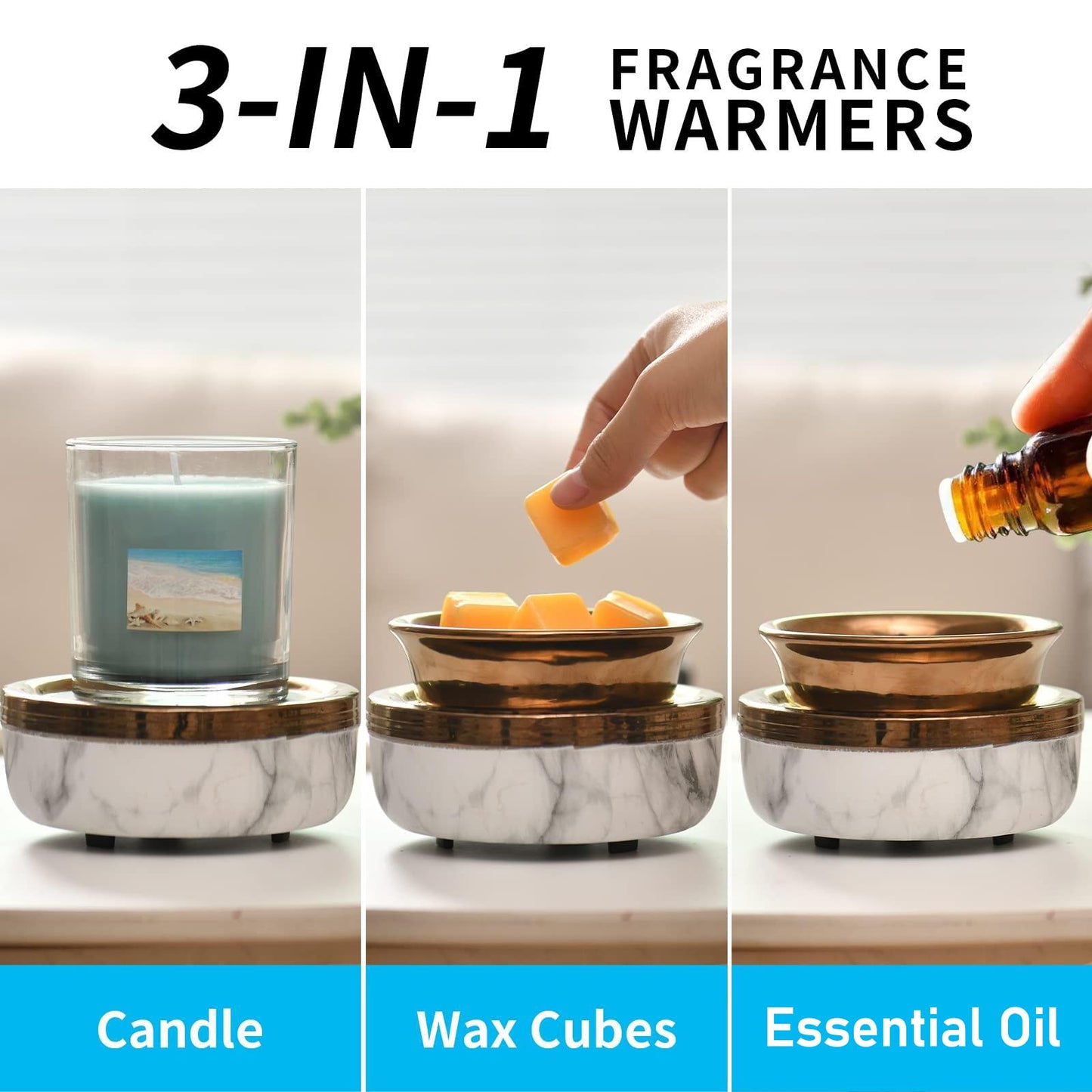 mocosa Ceramic Wax Warmer Wax Melt Warmer 3-in-1 Candle Wax Warmer Electric Wax Warmer for Scented Wax Melter Wax Burner for Home,Office,Gift……