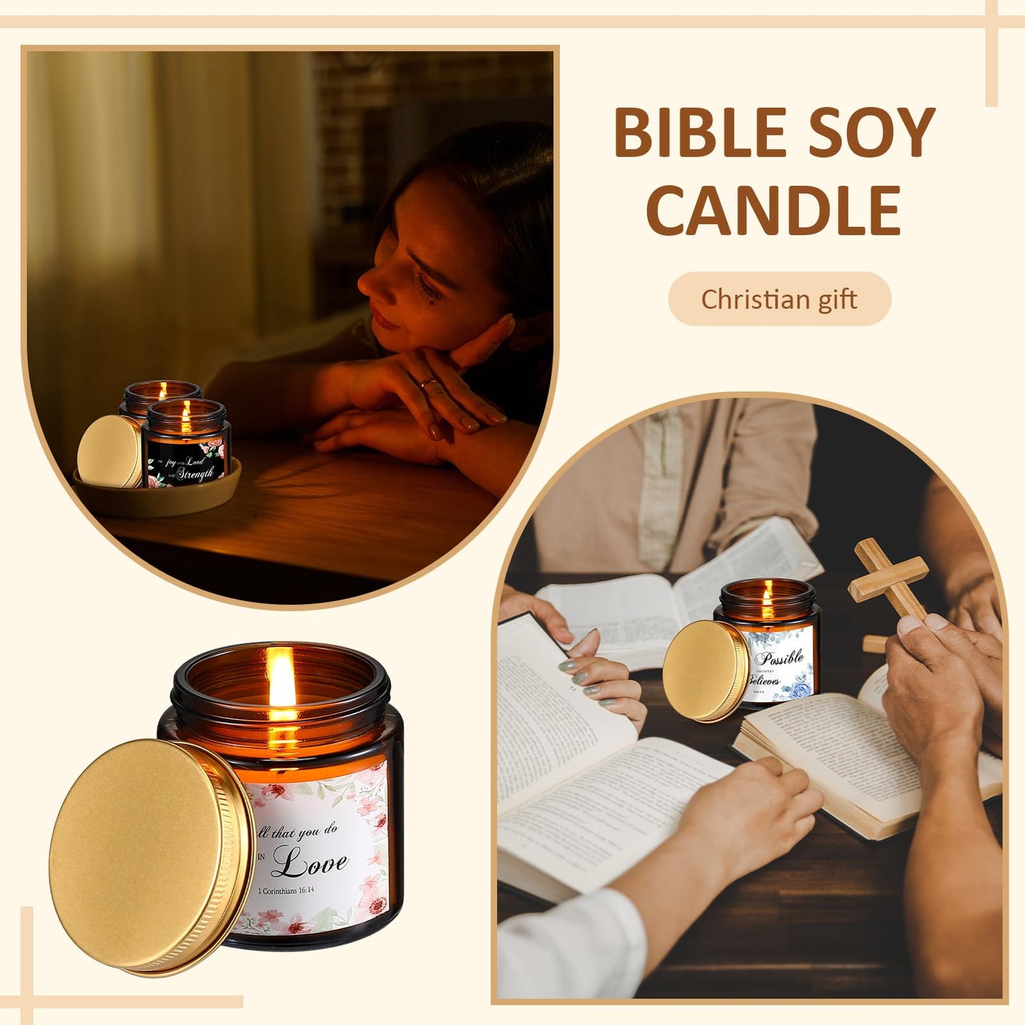 MTLEE 10 Jars Mother's Day Christian Religious Scented Candles 3.5oz Stress Relief Aromatherapy Gifts Natural Soy Decorative Long Lasting Bathroom Candles for Women Birthday Baptism