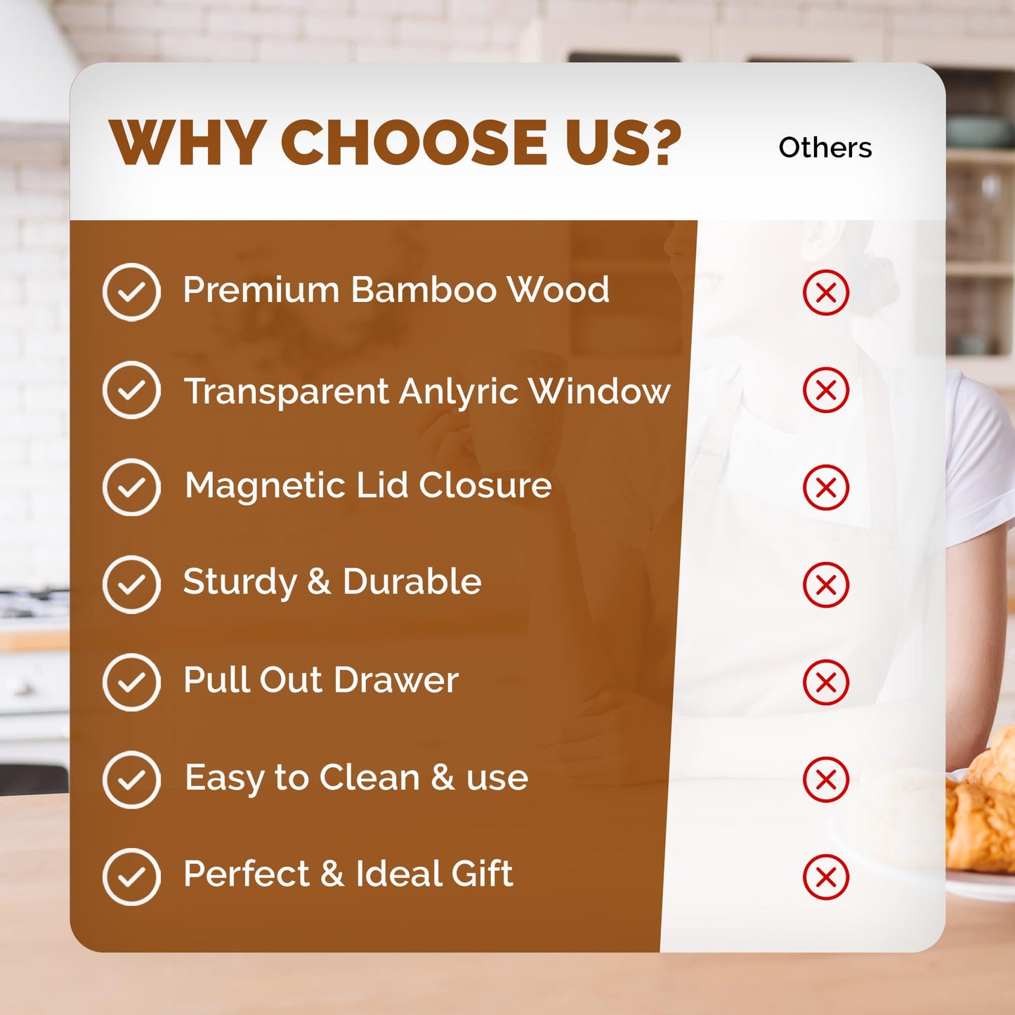 Tea Bag Organizer - Bamboo Tea Box Storage with Drawer & Acrylic Window, Tea Organizer Holder, Tea Bag Holder, Tea Storage Box, Tea Box Organizer, Holiday Gift Idea for Home Kitchen (Tea Not Included)