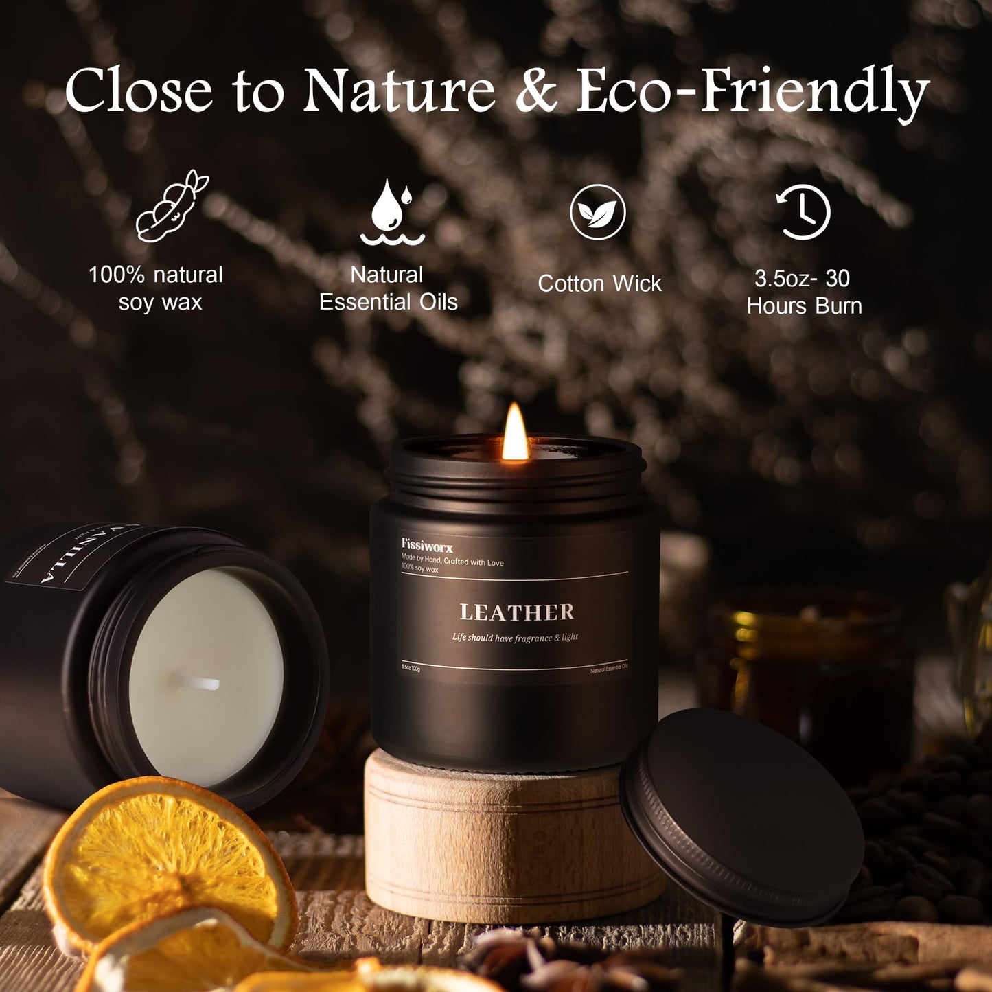 FISSIWORX 9 Pack Scented Candles Set Gifts for Men, Aromatherapy Candle Set with Scents (Leather/Vanilla/Oak) - Gift for Dad, Boyfriend, Birthday, Father’s Day, Anniversary