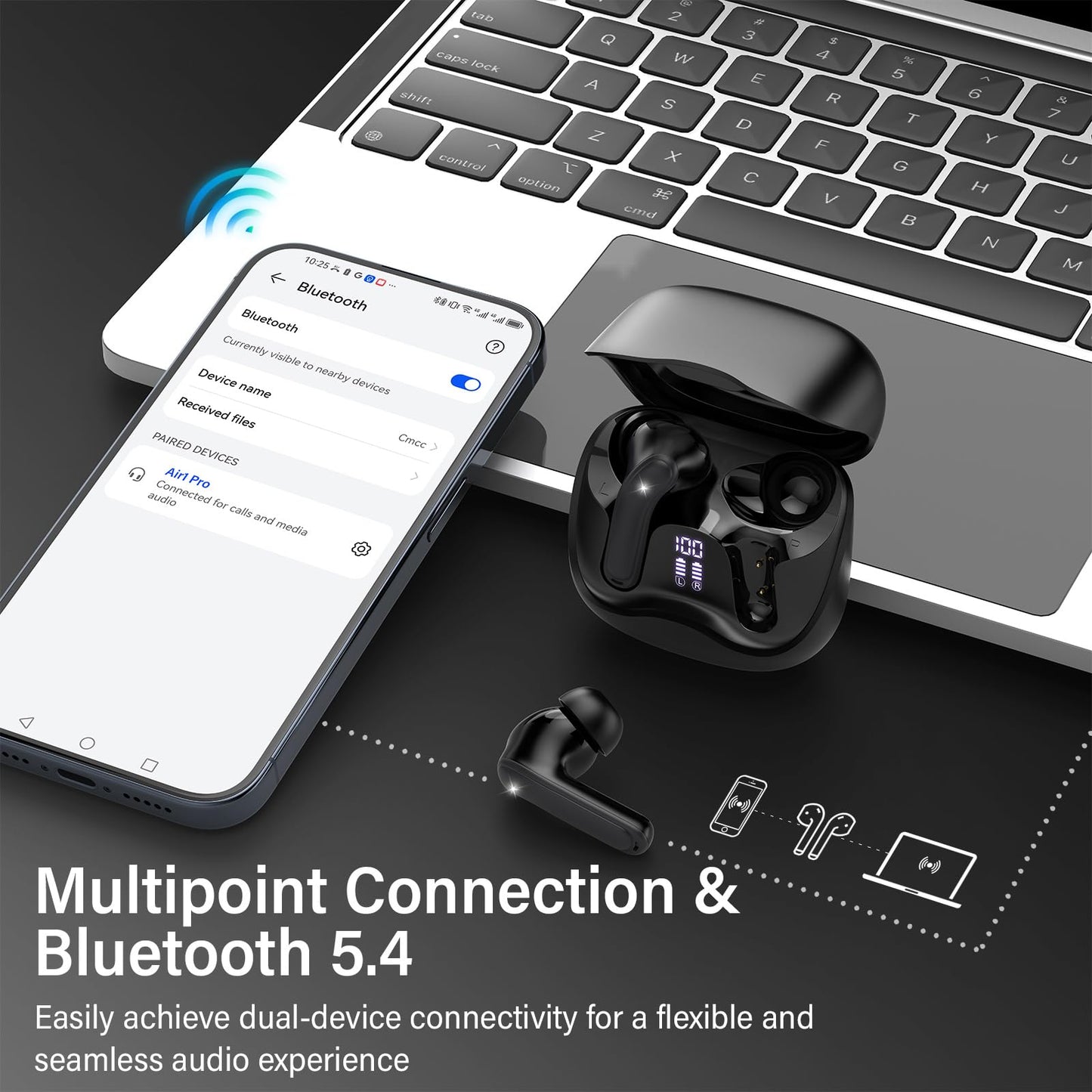 Hybrid Active Noise Canceling Wireless Earbuds, 6 Mics ENC Clear Call Ear Buds, Hi-Res Audio Deep Bass Bluetooth 5.4 Headphones, 49H Playtime, IP7, 8 EQ Modes, Wireless Charging, Multipoint Connection