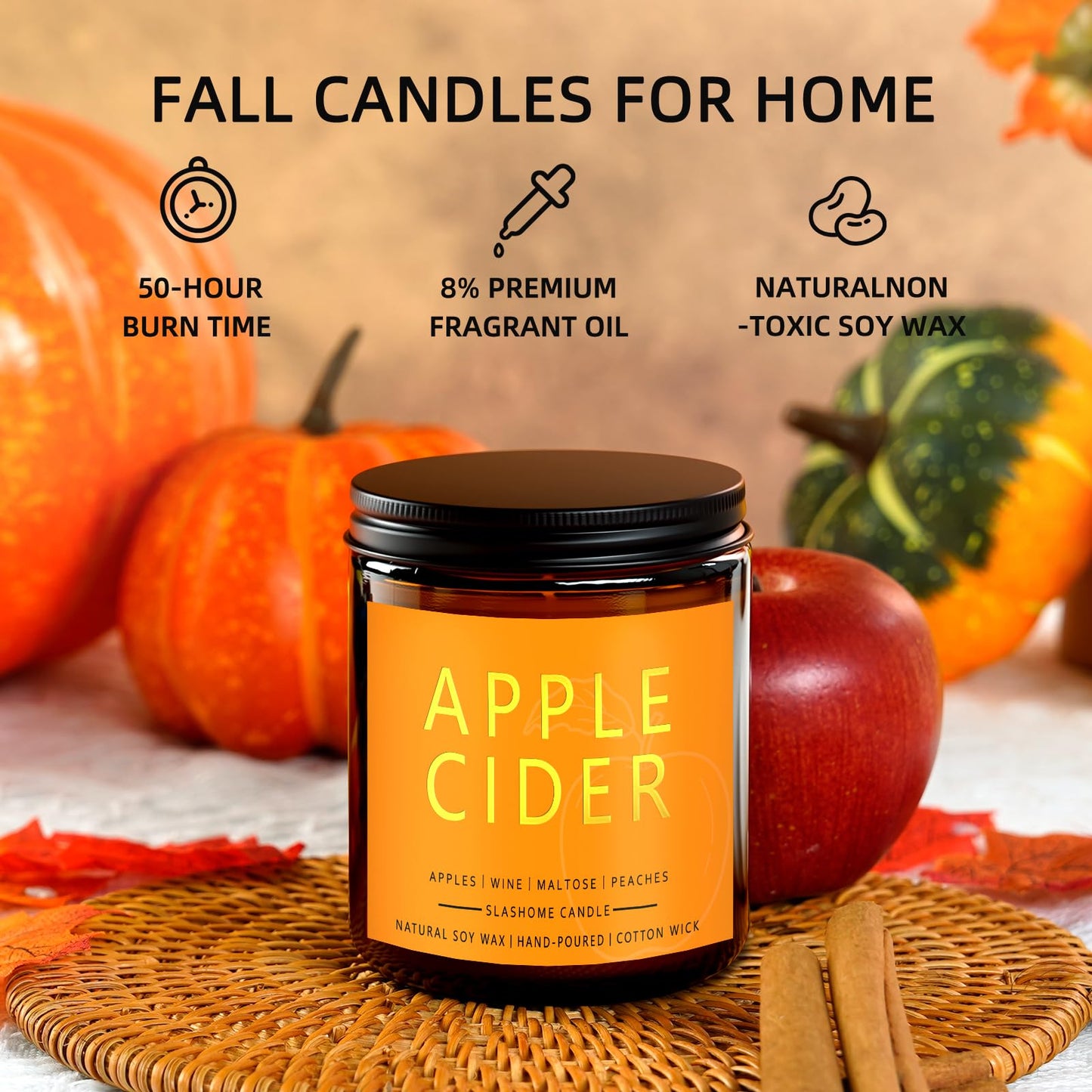 Fall Candles, Scented Soy Candles Set - 7Oz * 6 Pack, Holiday/Birthday/Christmas Gifts for Women & Men, Autumn Scents of Hello Fall/Spice Pumpkin/Apple Cider/Hot CocoaCinnamon & Cedar/Maple Latte
