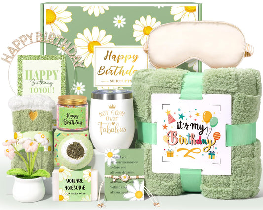 Birthday Gifts for Women, 12pcs Happy Birthday Gift Basket for Women Unique Gifts Set Ideas Relaxing Birthday Box w/ Blanket for Her Mom Best Friends Female Sister Coworker Her Friendship
