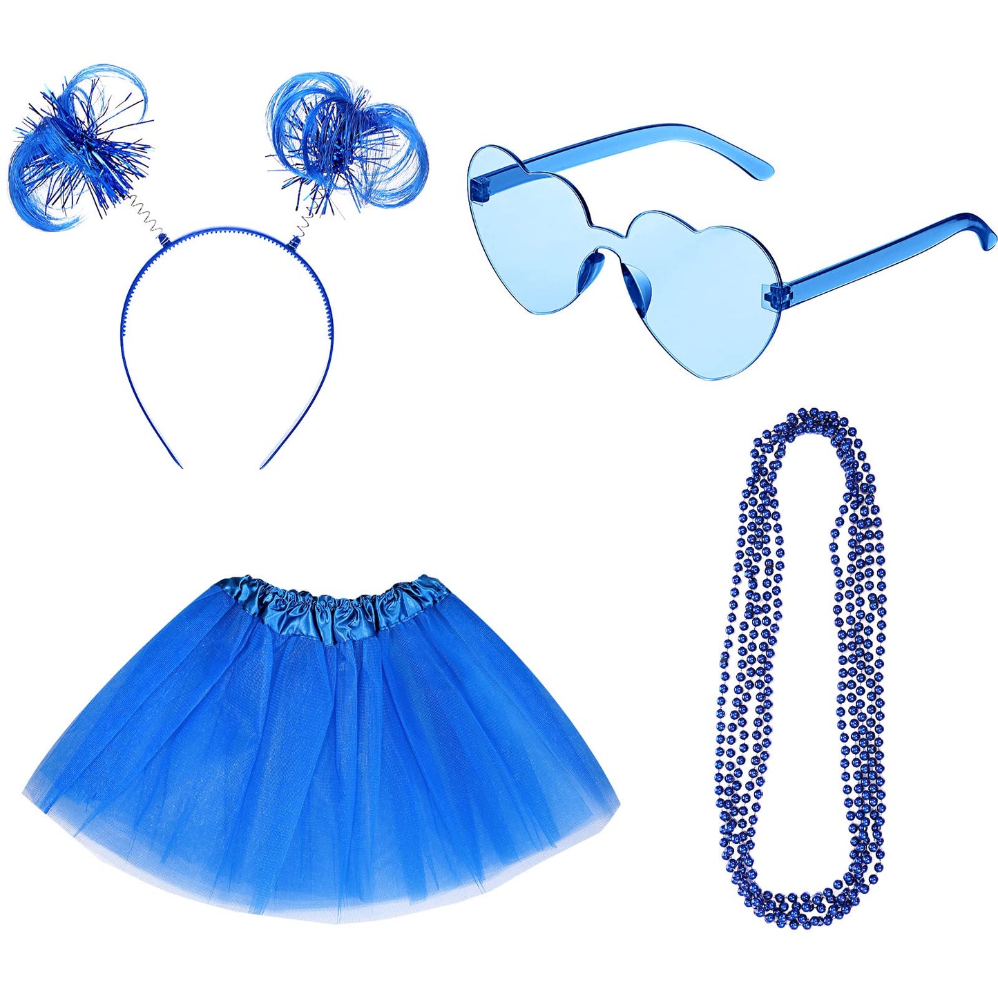 Canlierr Tutu Costume Accessory Set Red White Blue Women's Layered Tulle Skirts Pom Pom Headband Heart Sunglasses Necklaces(Large,Blue)