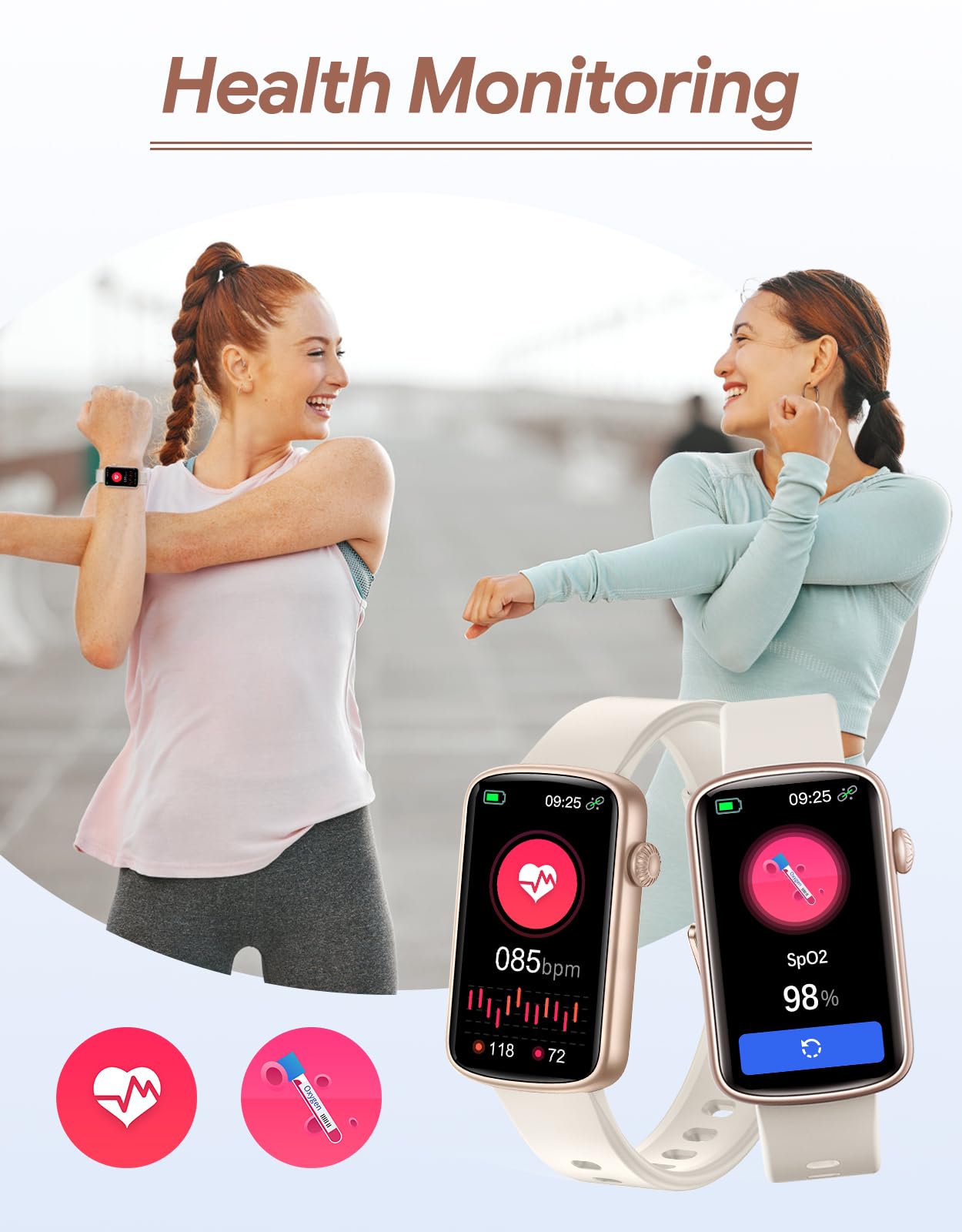 RUIMEN Fitness Tracker, Fitness Watches for Women Men with Heart Rate Monitor Blood Oxygen Sleep Tracker Pedometer, 1.47" Smart Watch Step Calorie Counter for Android iOS IP68 Waterproof (Starlight)