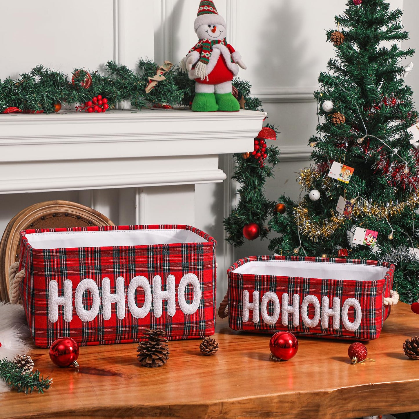 Christmas Gifts Baskets Empty Farmhouse Ornament Box Gift Storage Canvas Organizer Bin for Holiday Storage Organizing Xmas Gifts Baskets for Nursery/Living room, Kids Toy Chest, Large