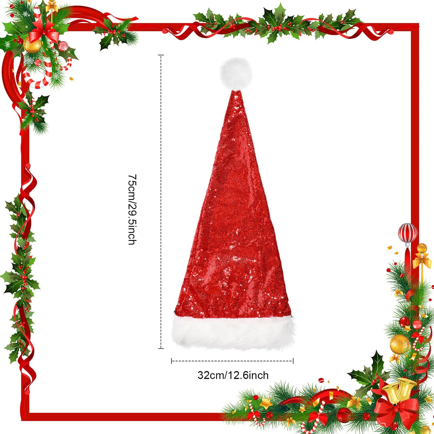 Geyoga 4 Pieces Christmas Santa Hats Xmas Shiny Sequin Santa Hats for Adults Long Christmas Cap Women Men Party Supplies(Red)