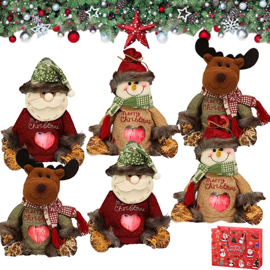 Christmas Gift Bags Zipper Design, 3D Christmas Gift Doll Bags, Snowman Santa Elk Christmass Gift Bags, Large Space Zipper Design Santa Snowman Doll Storage Bag for Candy and Gift (6Pcs Mix)