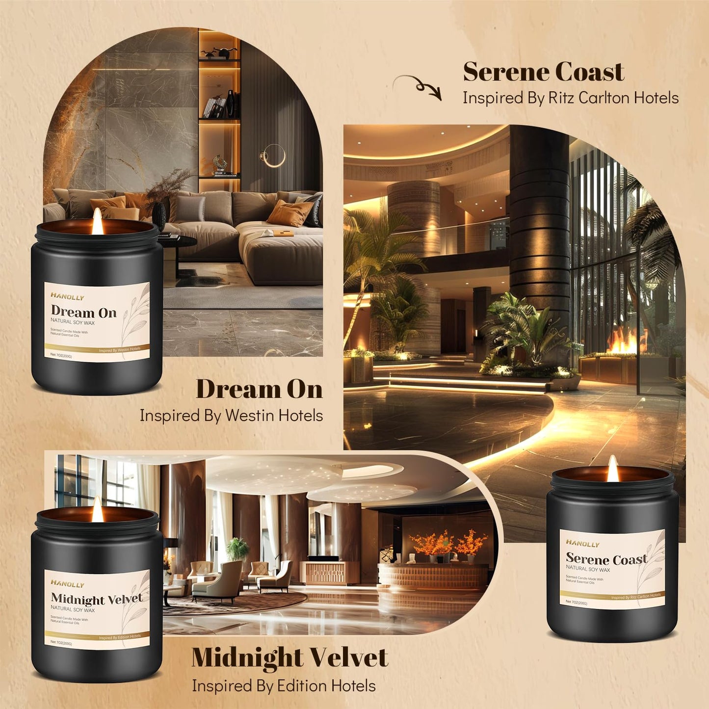 Hotel Scented Candles Set, 6 Pack Candles for Home Scented, Luxury Aromatherapy Jar Candle Gifts for Men & Women, Natural Soy Wax Long Lasting Candle Kit for Fathers Day, Birthday, Christmas