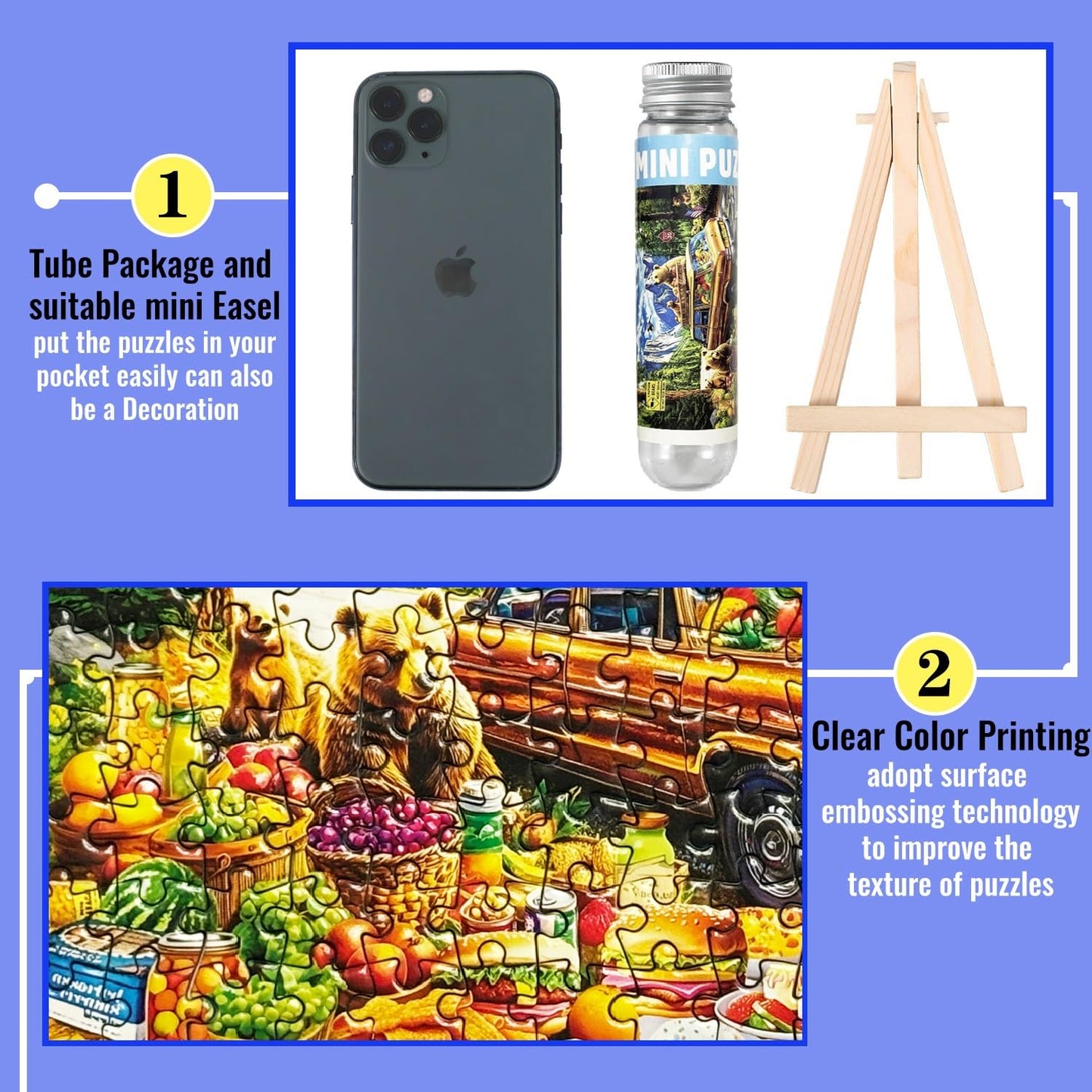 Small Jigsaw Puzzles for Adults 150 Pieces Mini Jigsaw Puzzles Challenging Retro American Illustration Puzzles 6 x 4 Inches, 3 Pcs,Mini Easel Included