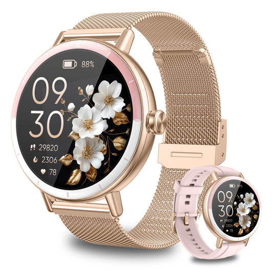 KEEPONFIT Smart Watches for Women Android/iPhone, IP68 Waterproof Fitness Tracker with Bluetooth Calls(Answer&Make), Activity Pedometer/Heart Rate/SpO2 Monitor/100+ Sports Model
