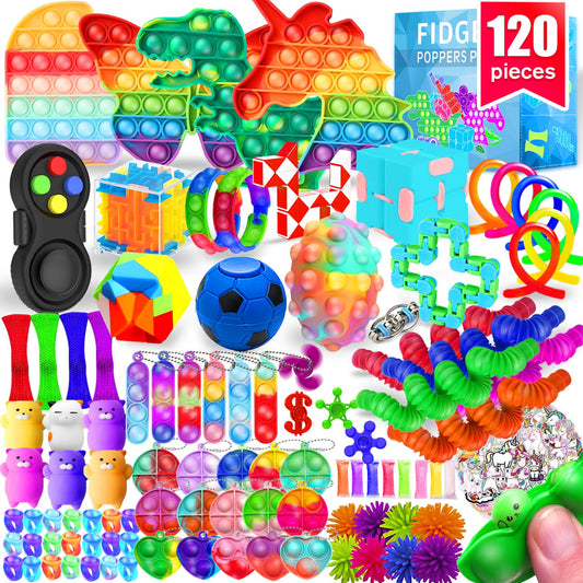 MOZACI Fidget Toys, 120 Pack Fidgets Set Stocking Stuffers for Kids Party Favors Autism Sensory Toy Bulk Adults Kids Boys Girls Teens Stress Autistic ADHD Anxiety Carnival Treasure Classroom Prizes