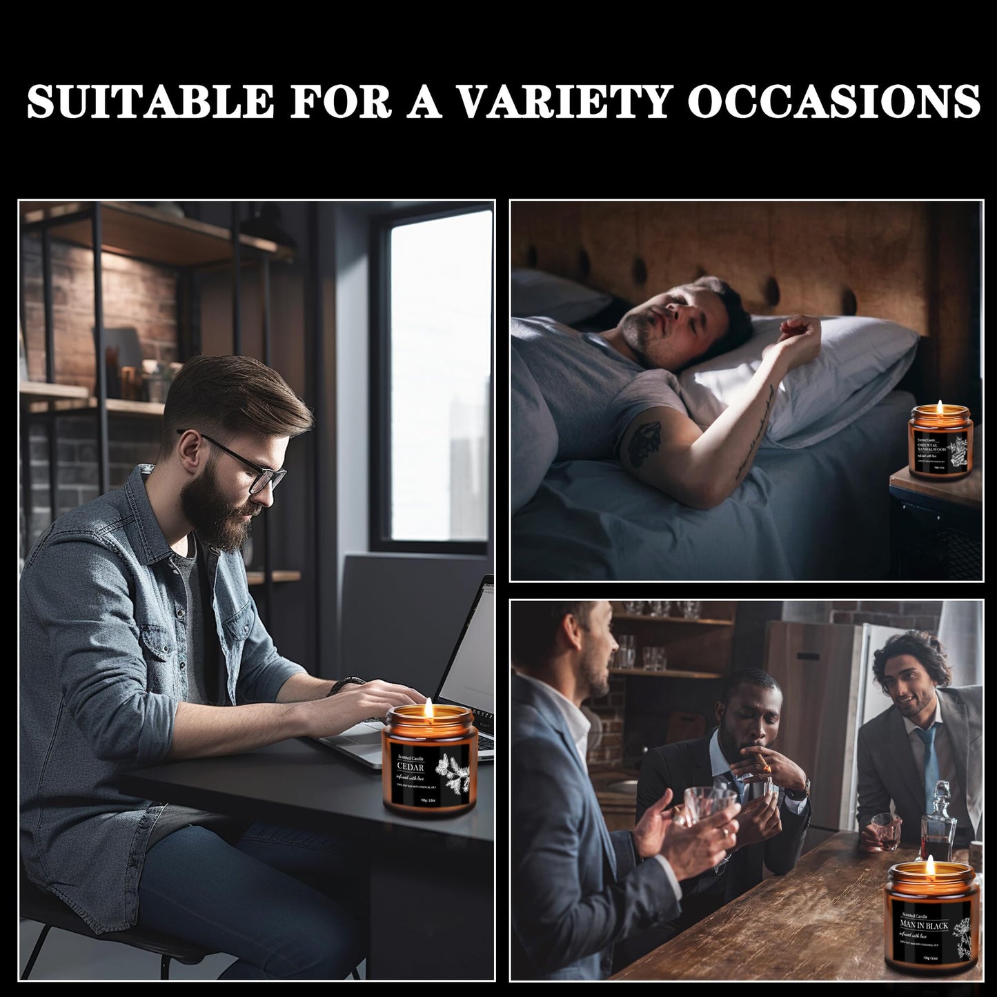 Scented Candle Set | Men Candle Set - 6 Pack Candles for Home Scented, Aromatherapy Candle for Men,150 Hour Burn Time, Masculine Candles Gifts for Birthday, Father's Day