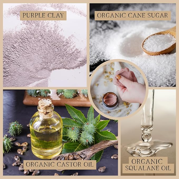 Emulsified Face Sugar Scrub, Organic squalane oil/Castor oil: infused Chamomile, Kokum Butter, Purple Clay, Colloidal Oatmeal, Manuka Honey-Gentle exfoliant: Dry/Sensitive/Acne-Prone (NURTURE)