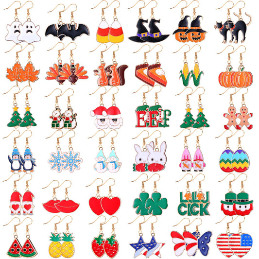 Nosiny 36 Pairs Holiday Earrings Variety Pack Halloween Christmas Fall Thanksgiving Gifts for Women Teacher Party Favors(Stylish Hook Earrings)