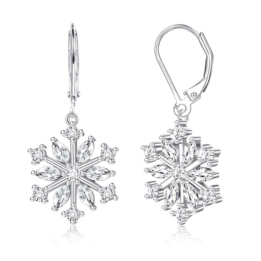 Milacolato Sterling Silver Snowflake Earrings for Women 18K Gold Plated Leverback Winter Drop Dangle Snowflake Earrings Holiday Xmas Christmas Jewelry Gifts WG