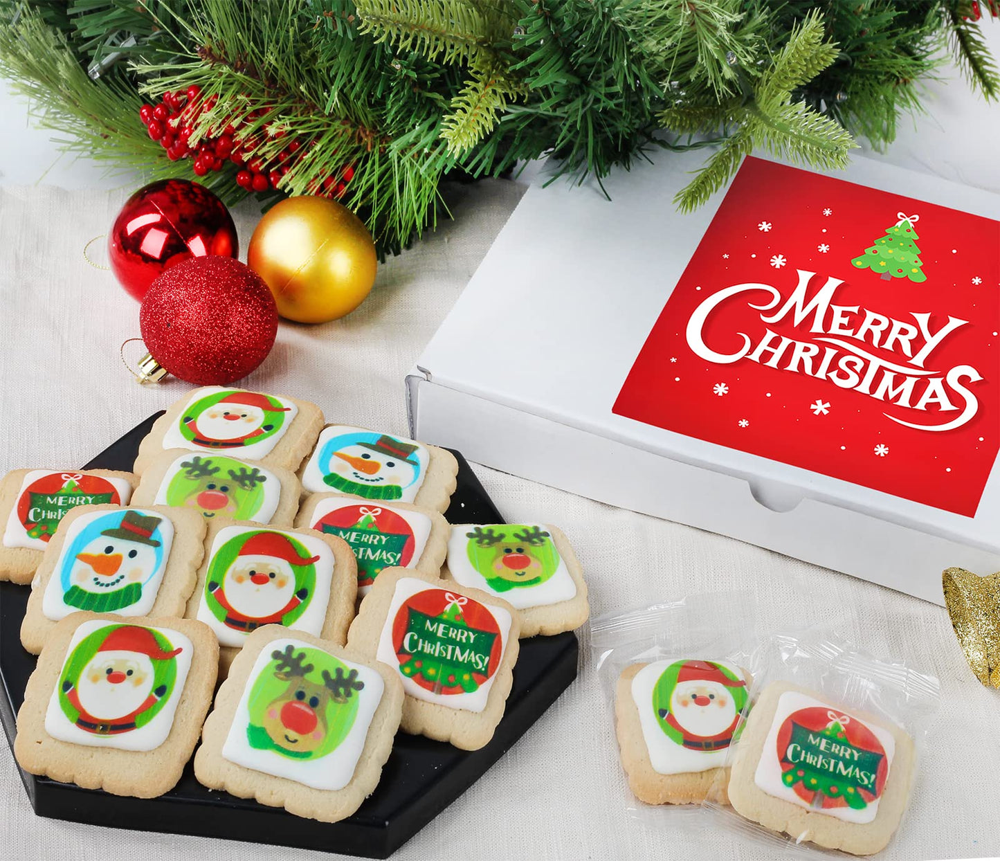 Christmas Cookies Gift Basket for Kids Men Women | Holiday Gourmet Corporate Food Gift INDIVIDUALLY WRAPPED | 12 Decorated Sugar Cookies