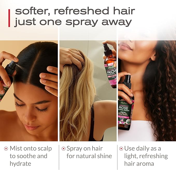 Ella & Eden Organic Rose Water Spray for Face, Hair | Hydrating, Refreshing Face Mist | USDA Certified 100% Pure Steam Distilled Hexane-Free - 4 Oz