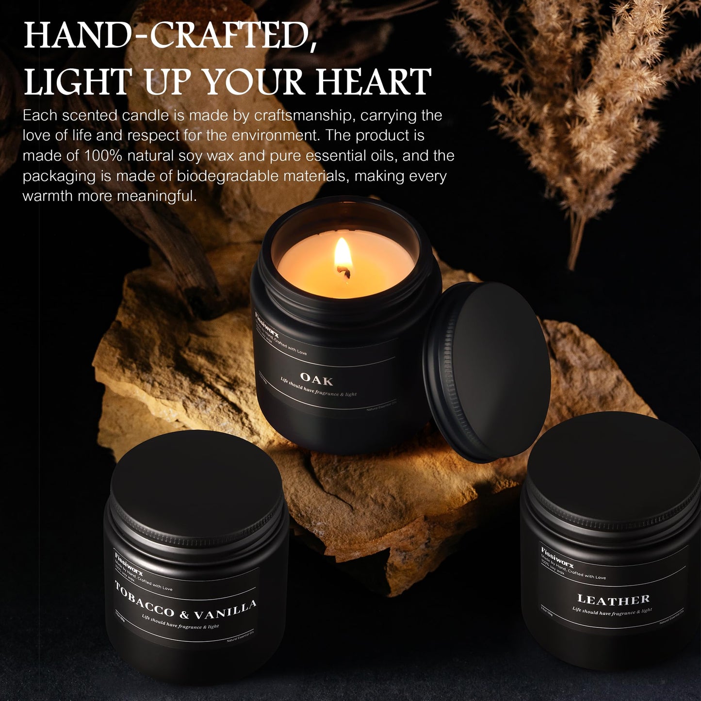 FISSIWORX 9 Pack Scented Candles Set Gifts for Men, Aromatherapy Candle Set with Scents (Leather/Vanilla/Oak) - Gift for Dad, Boyfriend, Birthday, Father’s Day, Anniversary