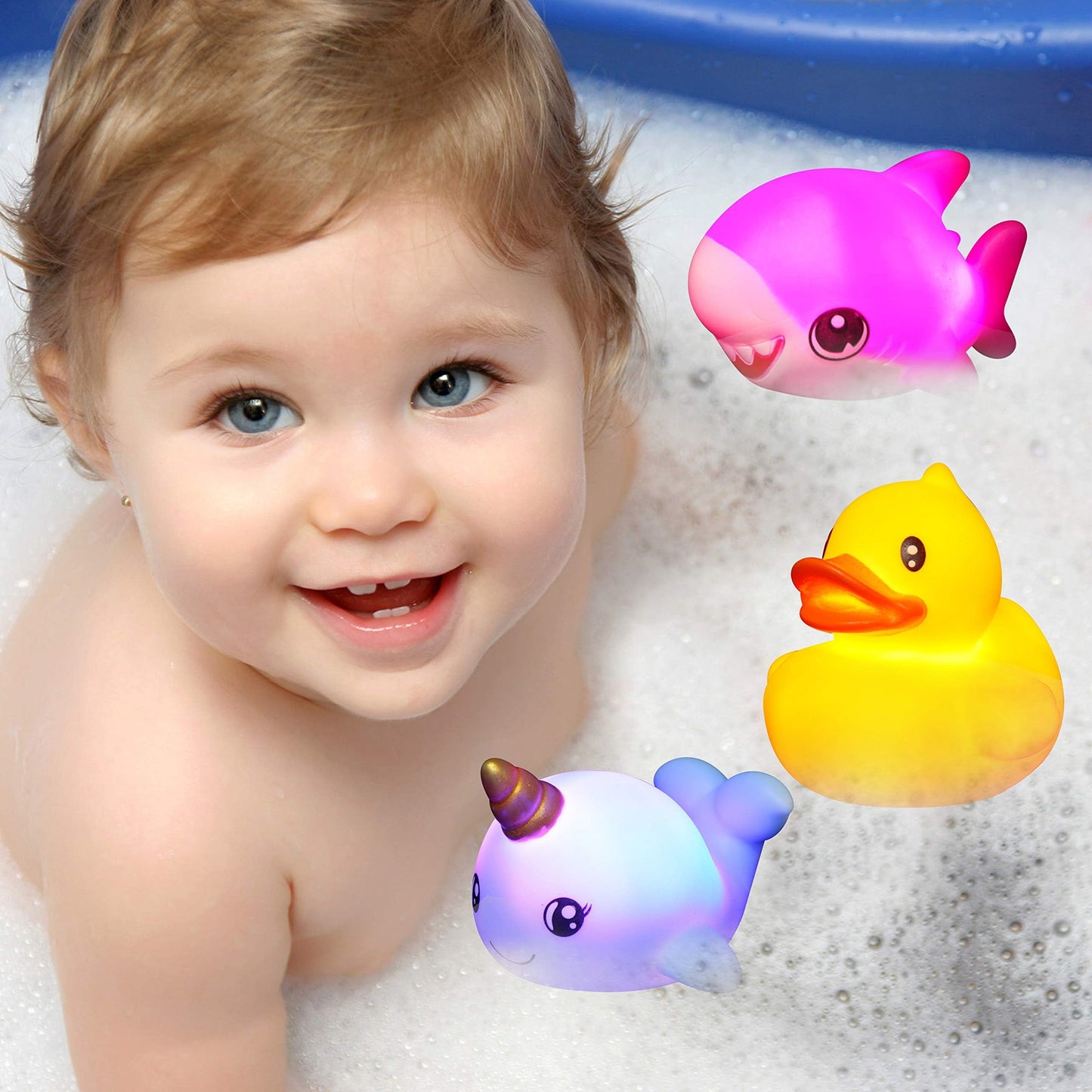 JOYIN 12 PCS Light Up Bath Toys, Toddler Flashing Colourful LED Bathtub Mermaid Toy, Baby Bathtime Floating Rubber Shower Gifts for Infant Kids Boy Girl Valentines Easter Gifts Swimming Pool Party