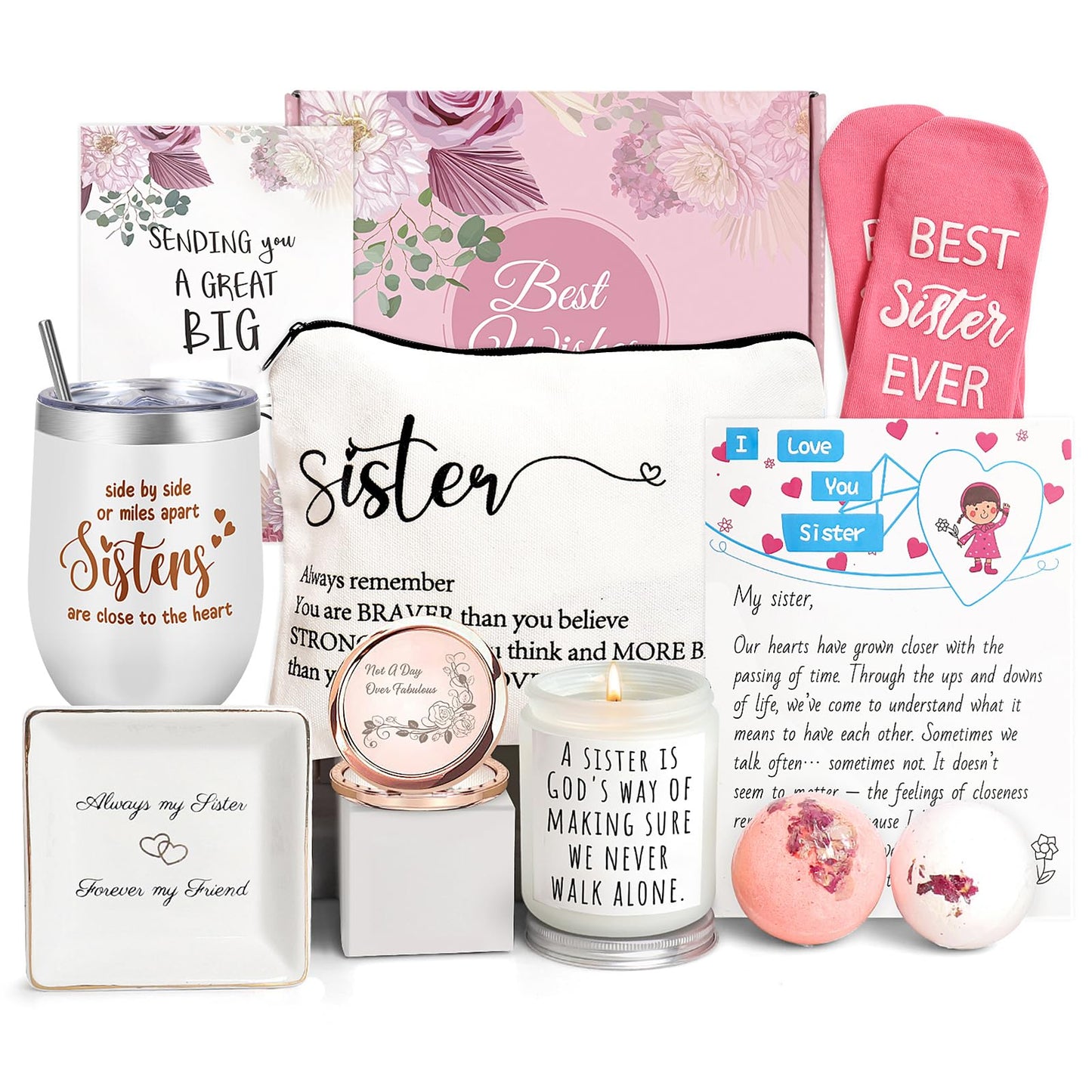 Sister Birthday Gifts, Sisters Gifts from Sister, 9PCS Unique Gift for Sisters Gift Baskets Ideas for Christmas, Birthday, Mothers Day, Valentines Day