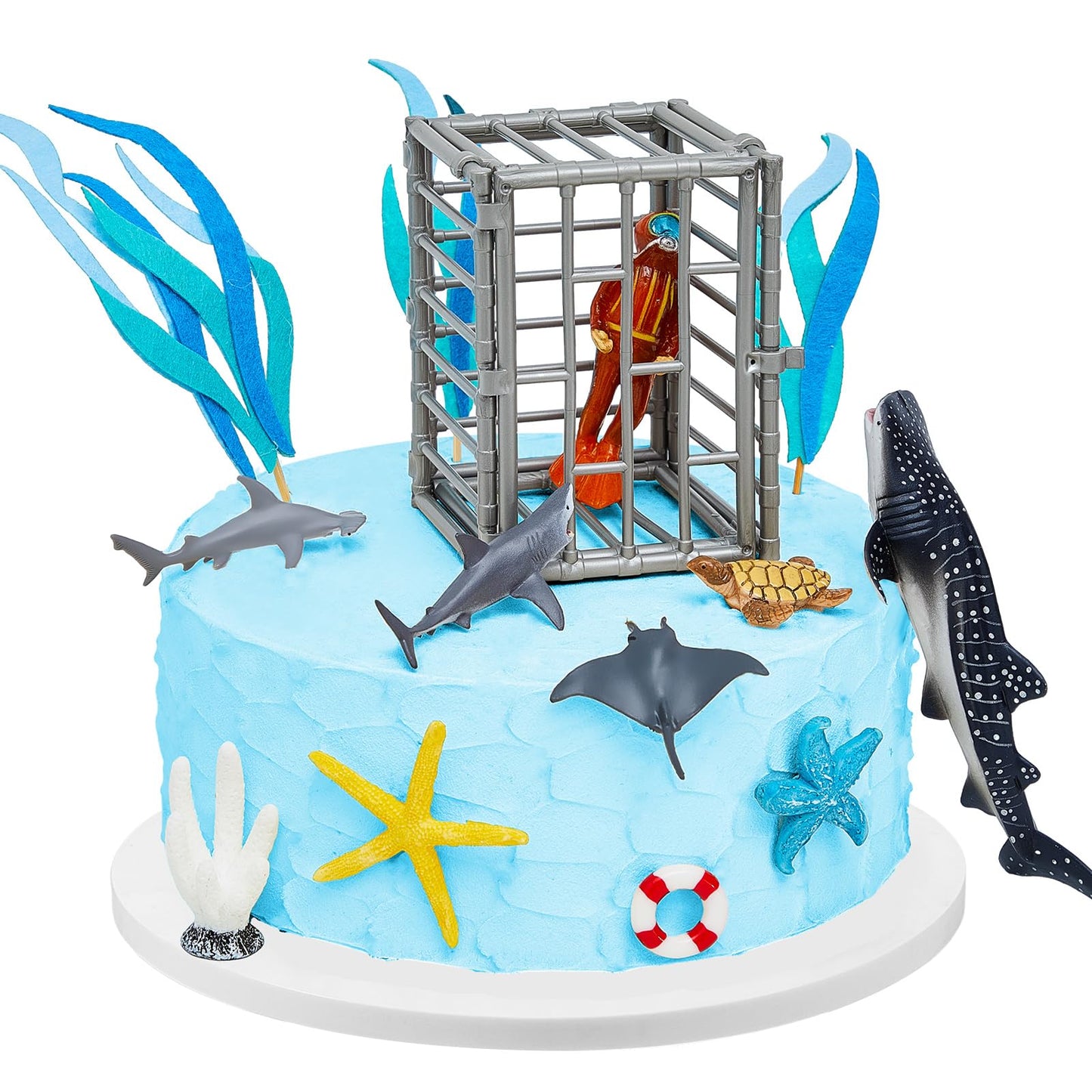 MiniInflat 19 Pcs Shark Cake Topper Cupcake Topper Baby Birthday Decorations Shark Figurines Sea Creatures Decor Ocean Theme Cupcake Picks for Birthday Shower Party