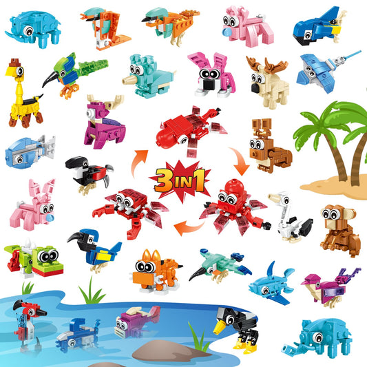 BOPEGOLO 24 Pack Mini Animals Building Block Toy Stocking Stuffers Classroom Prizes Goodie Bags Fillers Building Set, Birthday Gifts Party Favors for Boys Girls Ages 6 8 10 12