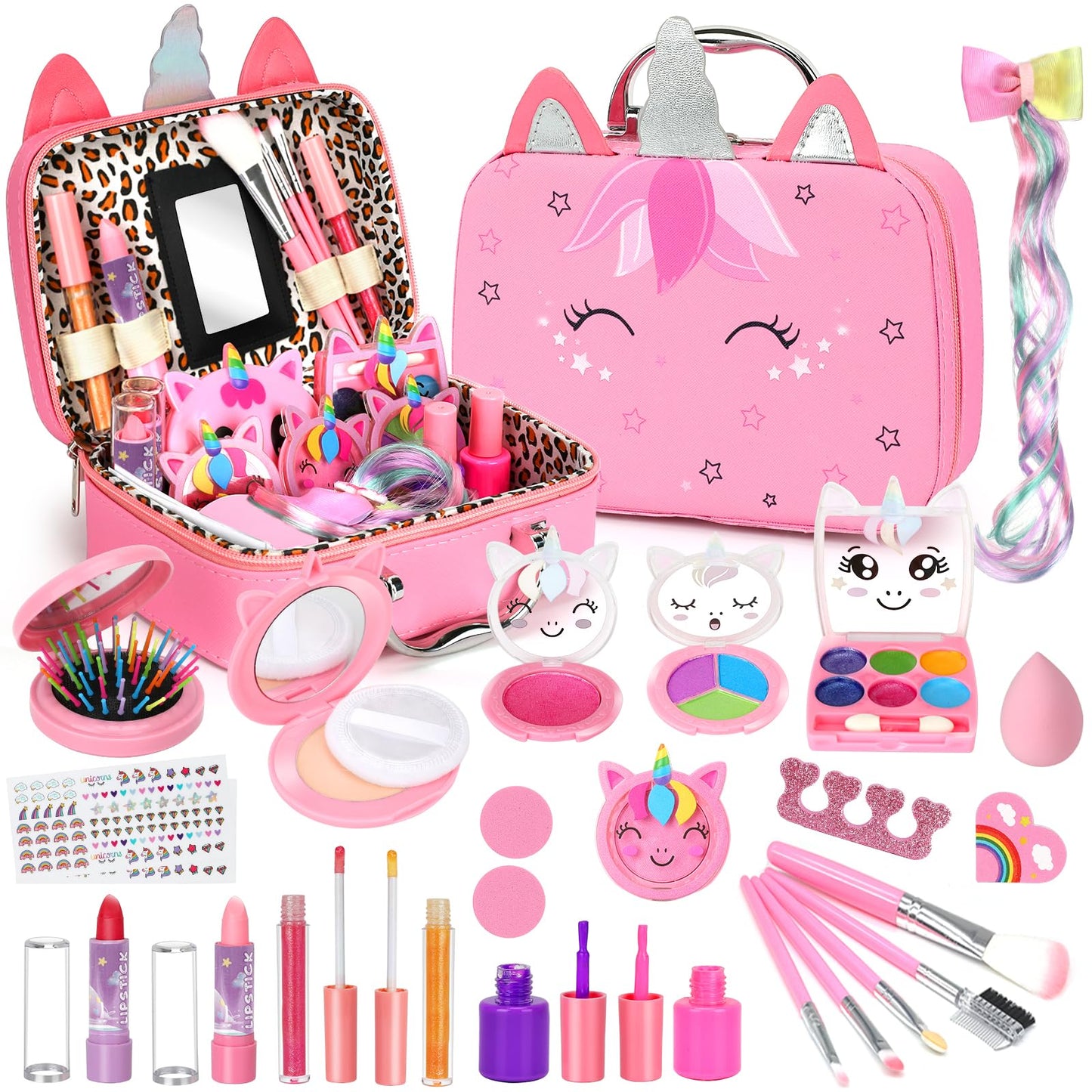 Heaning Kids Washable Makeup Girls Toys - Real Makeup Kit Kid Make up Set for Toddlers Children Princess Dress Up Christmas Birthday Gifts Toys for 3 4 5 6 7 8 9 10 11 12 Year Old Girls