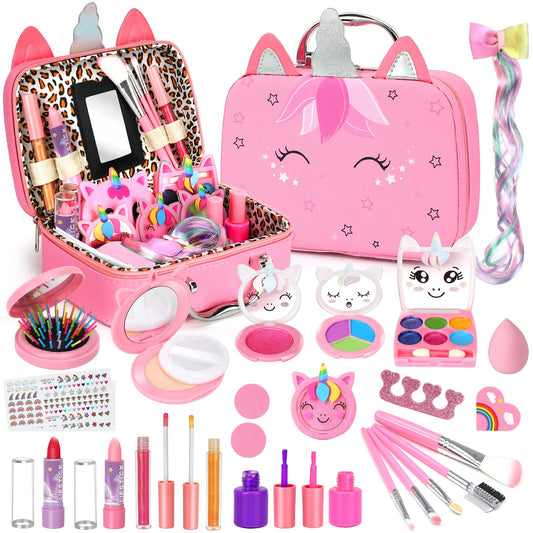 Heaning Kids Washable Makeup Girls Toys - Real Makeup Kit Kid Make up Set for Toddlers Children Princess Dress Up Christmas Birthday Gifts Toys for 3 4 5 6 7 8 9 10 11 12 Year Old Girls