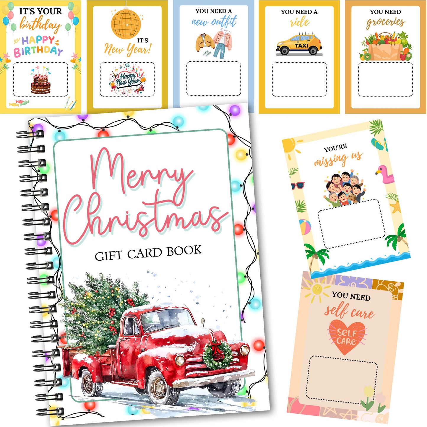 Merry Christmas Gift Card Book, Greeting Card Holder Organizer 5''x7'' Booklet for College Student (Christmas Car)