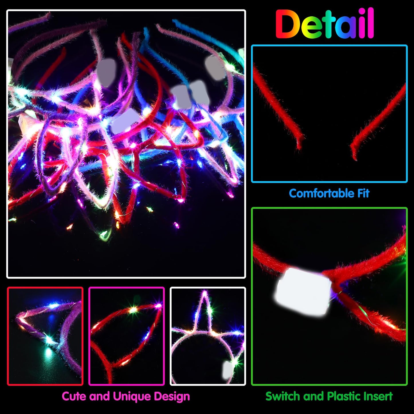 Honoson 15 Pcs LED Light up Glasses 15 Pcs Cat LED Cute Headband Cat Ears Sunglasses Glow in the Dark Party Supplies(Classic)