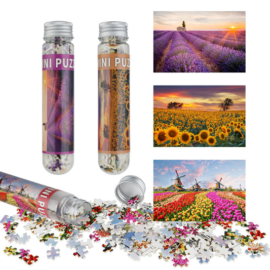 MISITU Small Jigsaw Puzzles for Adults Mini Puzzles 150 Pieces Micro Pieces Small Puzzle Challenging Difficult Puzzles Travel Puzzle Lavender Tulip Sunflowers Jigsaw Puzzle 6 x 4 inch 3 Pack