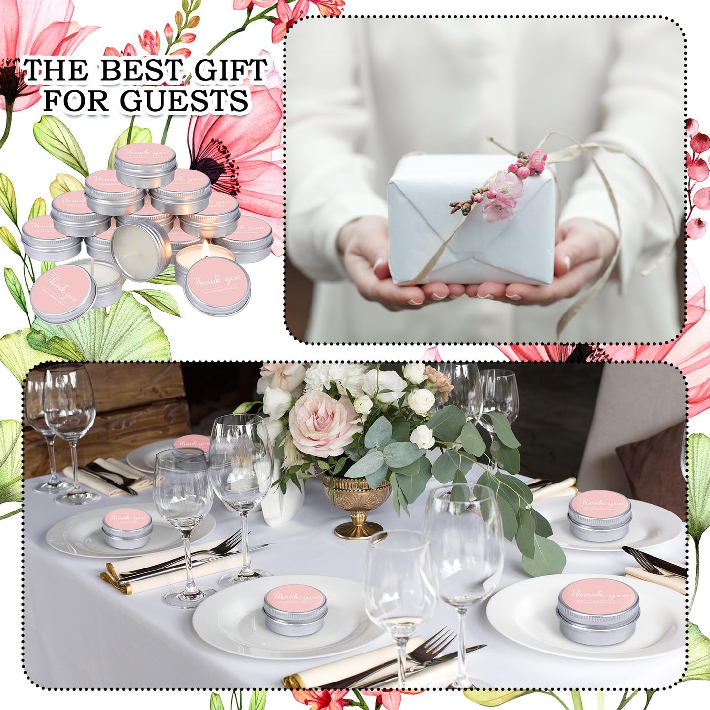 MTLEE 50 Pcs Thank You Candles Gift Wedding Favors Baby Shower for Guests 1 oz Lavender Scented Soy Wax Candle Aromatherapy Candle Favors for Bridal Baby Shower(Pink,Thank You)