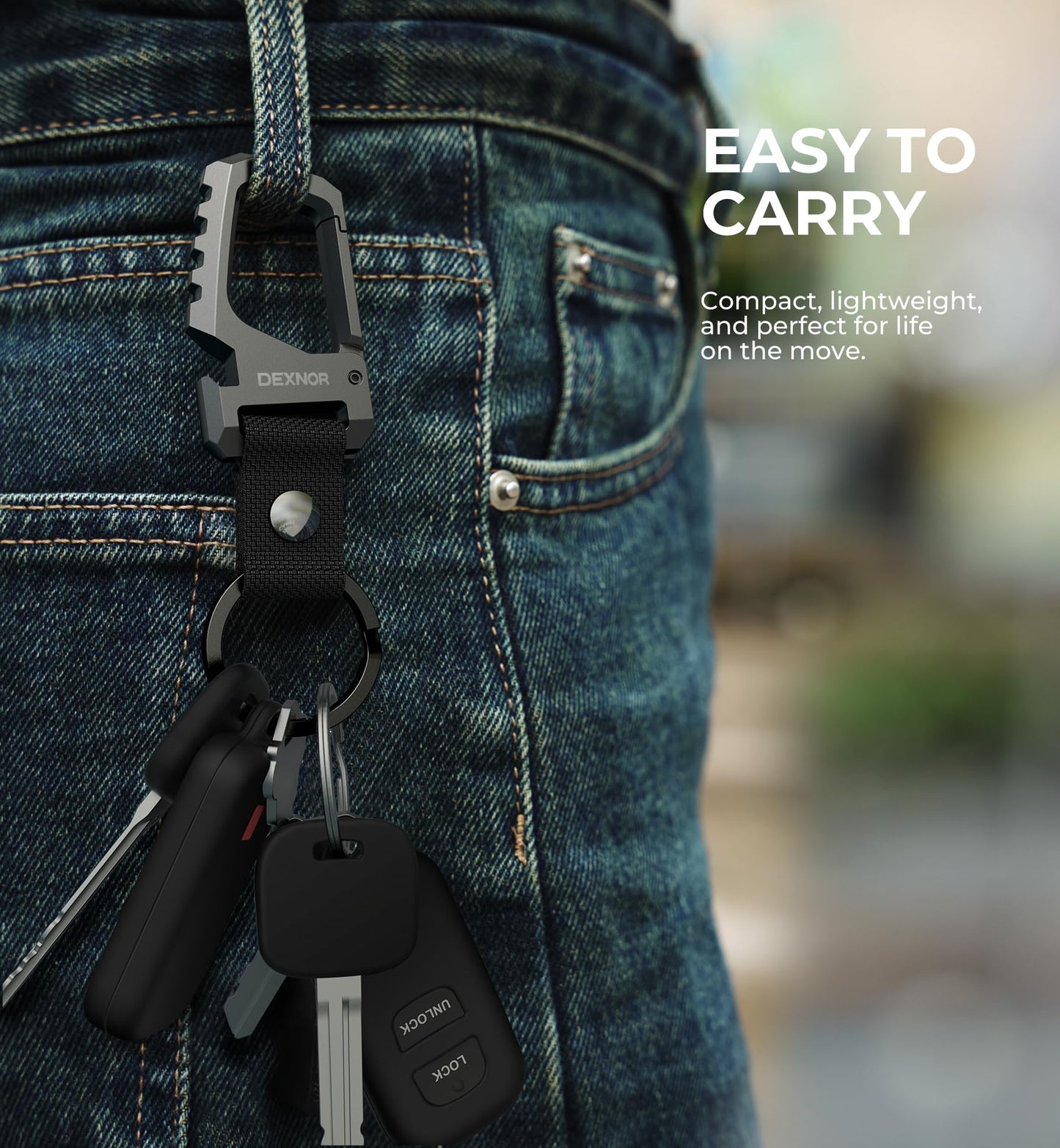 Dexnor Heavy Duty Key Chain Bottle Opener, Carabiner Key Ring Clip Aerospace-grade Stainless Steel Car Key Fob Holder Organizer EDC Keychain Keyring Accessories for Men and Women Black