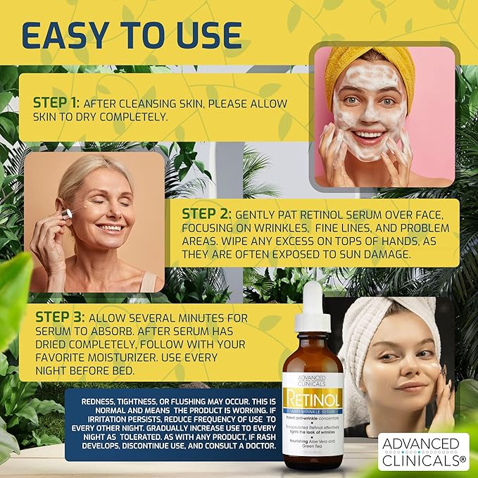 Advanced Clinicals Retinol Serum For Face | Visible Anti Aging Retinol Serum Skin Care Face Moisturizer With Vitamin E Helps Improve Look Of Wrinkles, Fine Lines, & Uneven Skin Tone, 1.75 Fl Oz