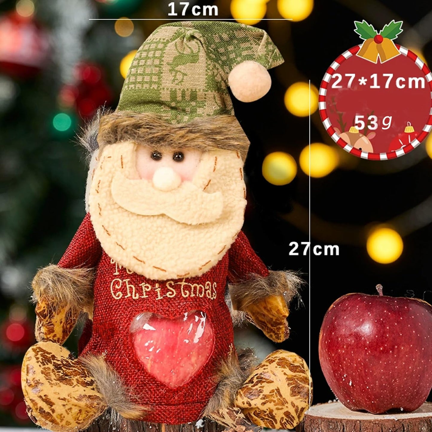 Christmas Gift Bags Zipper Design, 3D Doll Decoration, Flax Fabric Christmas Apple Bags Zipper Reusable, Xmas Candy Apple Bags with Santa Claus, Snowman, Reindeer for Festival Decor (3PCS)