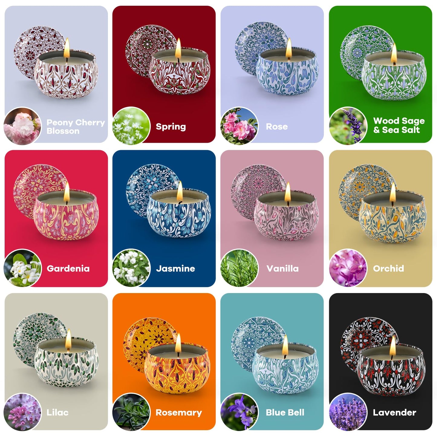 Obisesio Scented Candle Set, 12 Pack Candles Gift for Home Scented, Aromatherapy Candle Gift, 2.5 oz Long Lasting Soy Candles for Men, Women, Friends Birthday, Mother's Day, Valentine Bath SPA