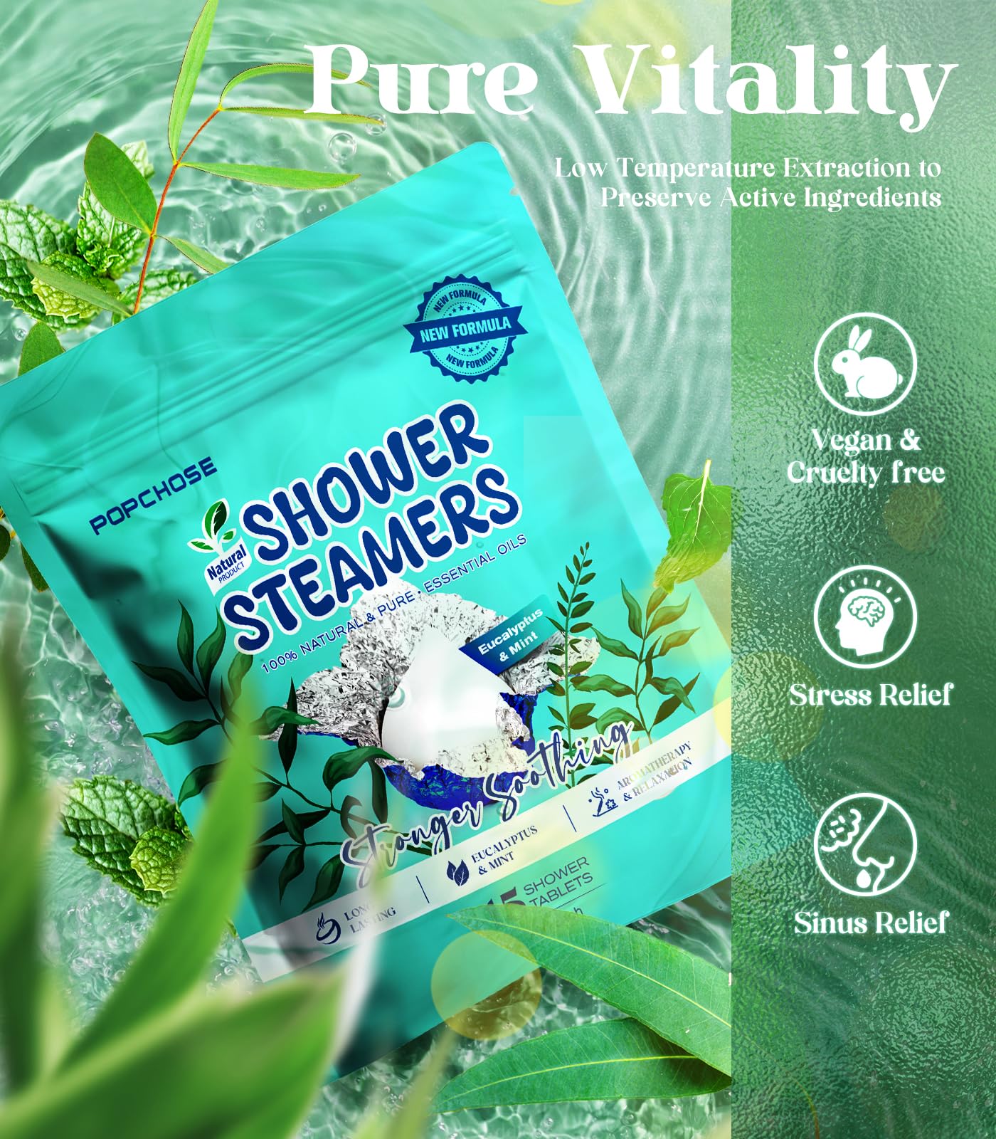 POPCHOSE Shower Steamers Aromatherapy - Eucalyptus for Shower, Stress Relief & Self Care- Home SPA Gifts, Birthday Gift for Women & Men, Shower Steamers for Sinus Relief, Quick Relief Nasal Congestion