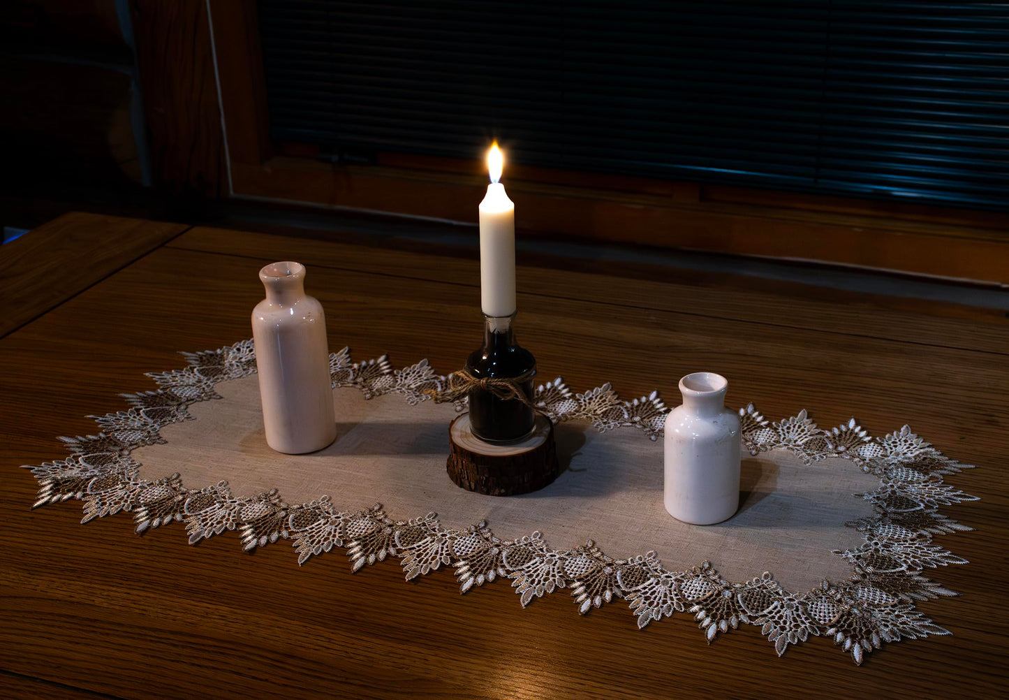 Lace Runner Neutral Earth Tones Table Runner Dresser Scarf Coffee Table Runner (16Wx36L)