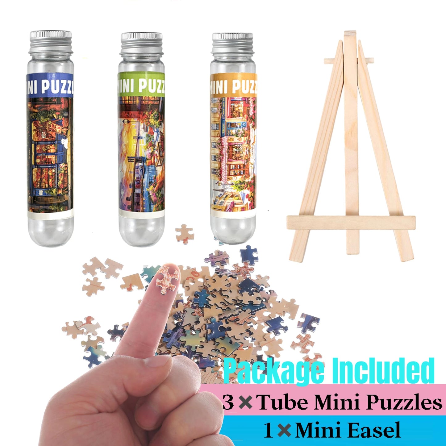 Small Jigsaw Puzzles for Adults 150 Pieces Vintage Streetscape Oil Painting Mini Jigsaw Puzzles Challenging Mini Puzzles Tiny Jigsaw Puzzles 6 x 4 Inches, 3 Pcs,Mini Easel Included